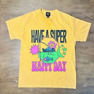 BDG Urban Outfitters Graphic T Shirt Yellow Short Sleeve‎ Flower Fish Moon XS